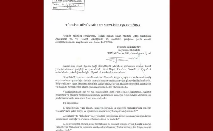 Baki Ersoy’dan Sindelhöyük Mahallesi’ne jandarma karakolu için soru önergesi
