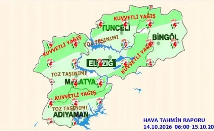 Elazığ için kuvvetli yağış uyarısı
