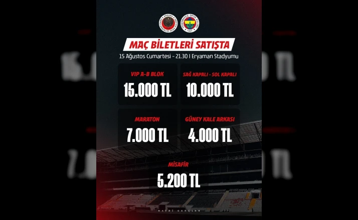Gençlerbirliği - Fenerbahçe maçının biletleri satışa çıktı 