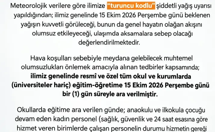 Sakarya’da okullar 1 gün tatil edildi
