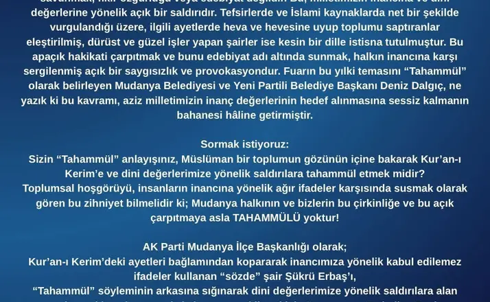 ’Şuara Suresi’yle ilgili açıklamaları nedeniyle Şükrü Erbaş ile Başkan Dalgıç’a büyük tepki
