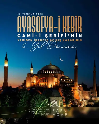 AK Parti Genel Başkan Yardımcısı Acar’dan Ayasofya paylaşımı
