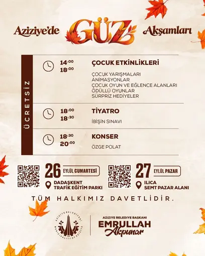 Aziziye’de "Güz akşamları" başlıyor
