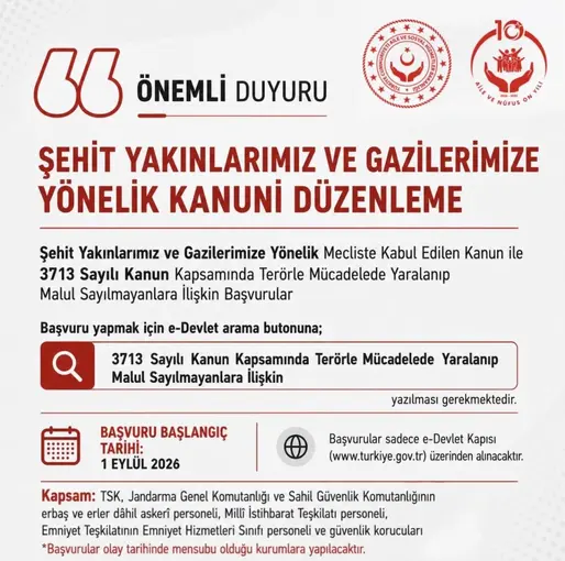 Bakan Göktaş: "Terörle mücadelede malul sayılmayan vatandaşların başvuruları 1 Eylül’de başlıyor"

