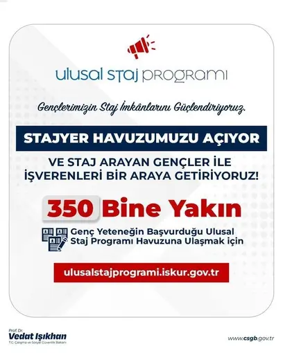 Bakan Işıkhan: "Ulusal Staj Programı’na bugüne kadar yaklaşık 350 bin başvuru yapıldı"
