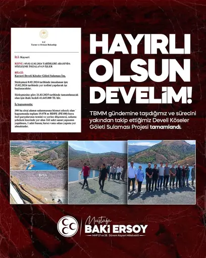 Baki Ersoy’dan Develi’ye sulama projesi müjdesi
