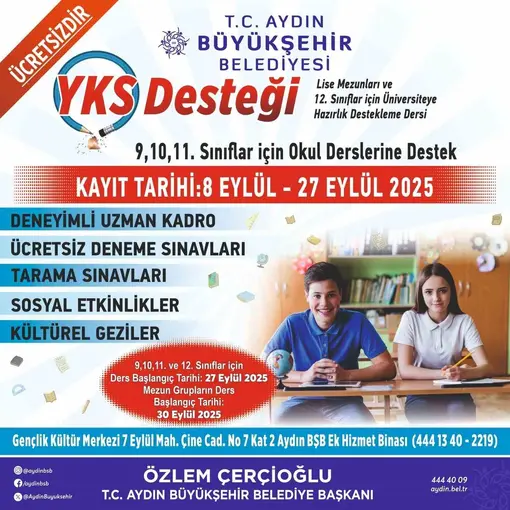Başkan Çerçioğlu’ndan üniversite adaylarına ücretsiz YKS desteği
