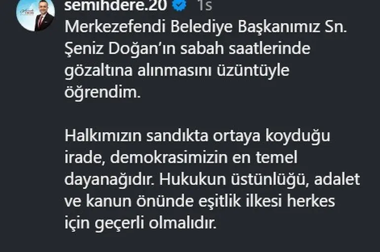 Başkan Dere’den Şeniz Doğan’ın gözaltına alınmasına tepki
