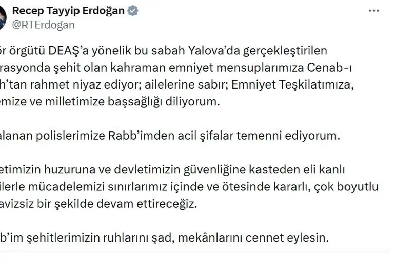Cumhurbaşkanı Erdoğan: "Eli kanlı canilerle mücadelemizi sınırlarımız içinde ve ötesinde kararlı bir şekilde devam ettireceğiz"

