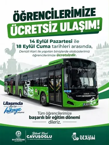 Denizli Büyükşehir otobüsleri öğrenciler için ilk hafta ücretsiz
