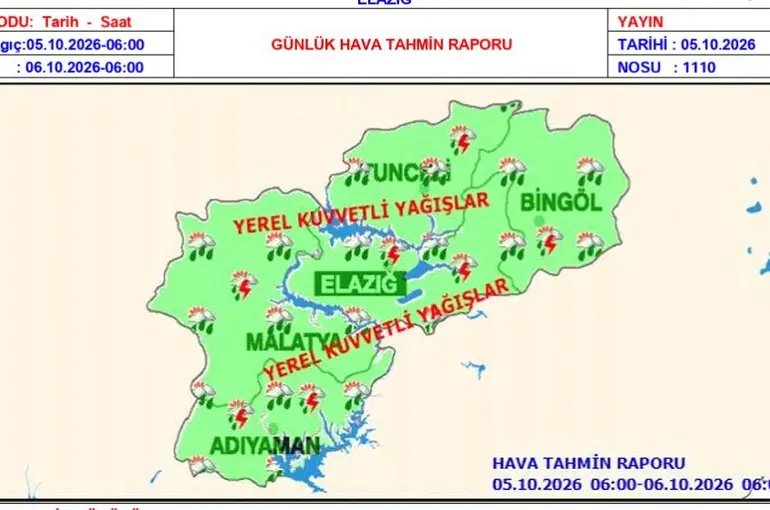 Elazığ için kuvvetli yağış uyarısı
