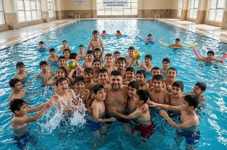 Erzurumlu iş insanından köy çocuklarına havuz jesti: 2 bin 500 çocuk ilk kez havuzla buluştu
