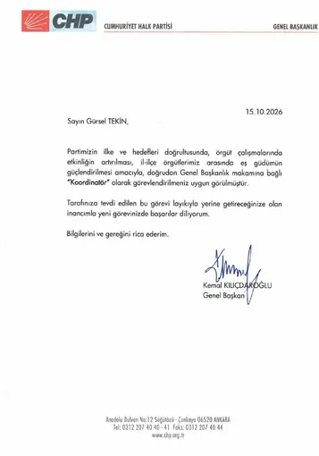 Gürsel Tekin, "Genel Başkanlık Makamına Bağlı Koordinatör" görevine getirildi
