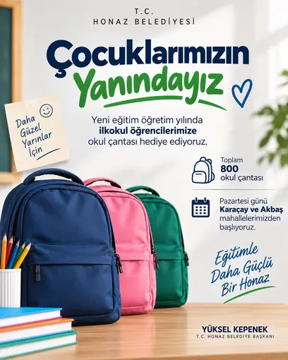 Honaz Belediyesinden 800 ilkokul öğrencisine çanta desteği
