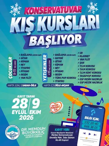 Kayseri Büyükşehir Konservatuvarı’nda kış kursları için kayıtlar başlıyor
