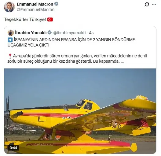 Macron’dan Türkiye’ye "uçak" teşekkürü
