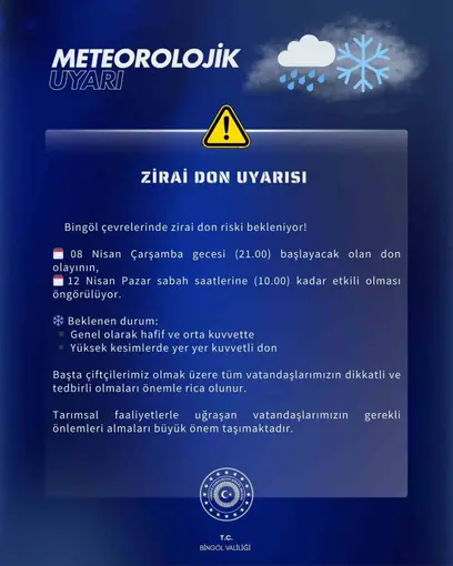 Meteoroloji’den Bingöl için zirai don uyarısı
