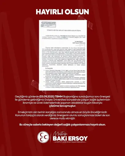 Milletvekili Ersoy’dan sağlık işçilerine müjde
