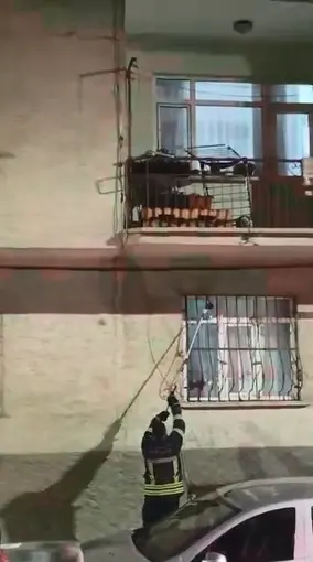 Pencere korkuluğundaki yılan ekiplerce yakalandı
