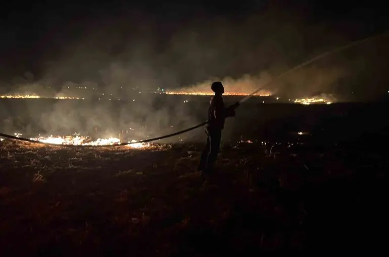 Reyhanlı’da mısır anızı yangını büyümeden söndürüldü
