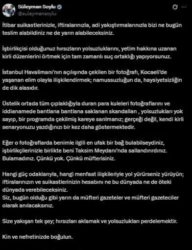Süleyman Soylu: "Kin ve nefretinizde boğulun"
