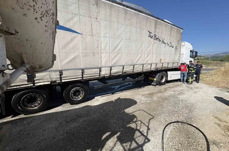 Tırda çıkan yangına, çevreden geçen beton mikseri yardıma koştu
