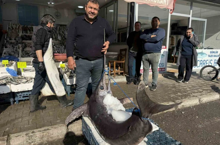 138 kiloluk kılıç balığı ilgi odağı oldu