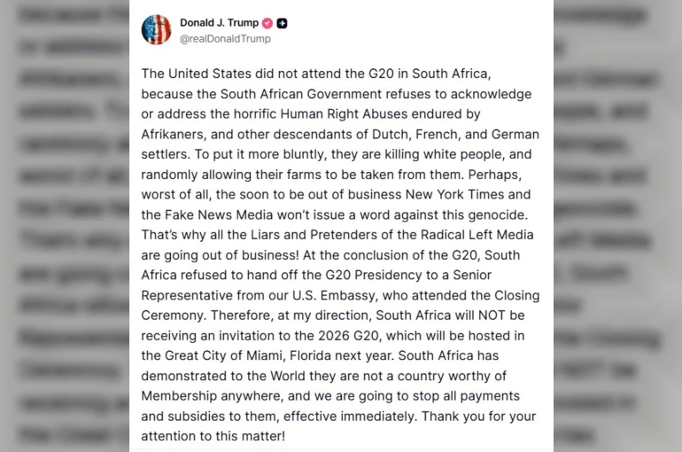 ABD Başkanı Donald Trump: "Güney Afrika Miami’de yapılacak 2026 G20 Zirvesi’ne davet edilmeyecek"
