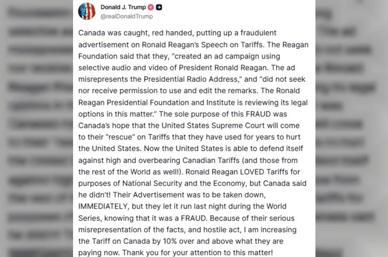 ABD Başkanı Trump’tan Kanada’ya aldatıcı reklam misillemesi: "Kanada’ya uygulanan gümrük vergisi oranını yüzde 10 oranında artırıyorum"