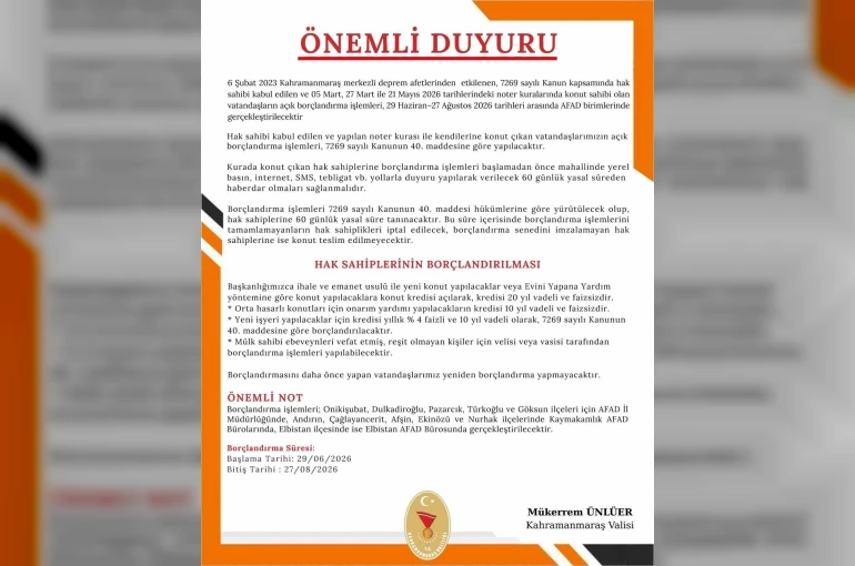 AFAD’dan deprem konutları için borçlandırma çağrısı