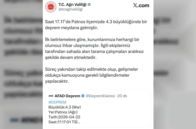 Ağrı’da 4,3 büyüklüğünde deprem