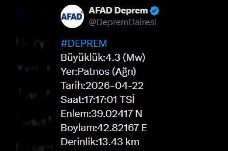 Ağrı’da 4.3 büyüklüğünde deprem