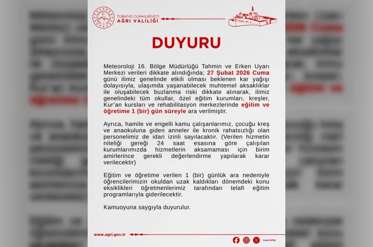 Ağrı’da eğitime kar engeli