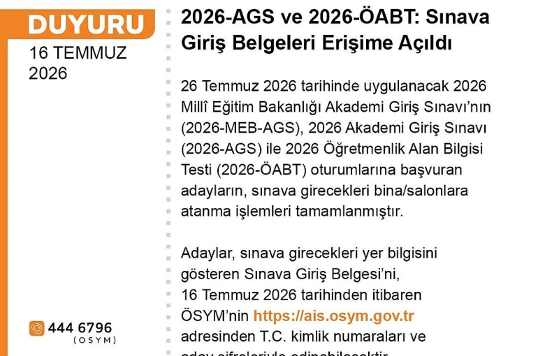 AGS ve ÖABT’nin giriş belgeleri erişime açıldı