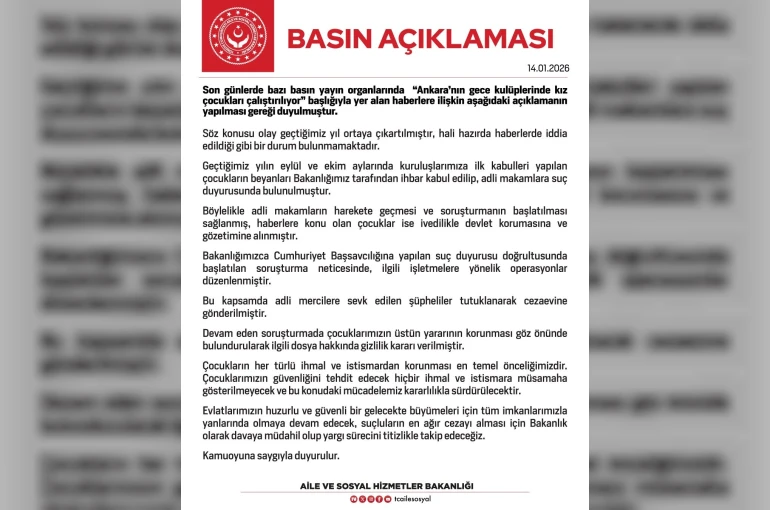 Aile ve Sosyal Hizmetler Bakanlığı: "(Gece kulüplerinde kız çocuklarının çalıştırıldığı iddiası) Söz konusu olay geçtiğimiz yıl ortaya çıkartılmıştır"