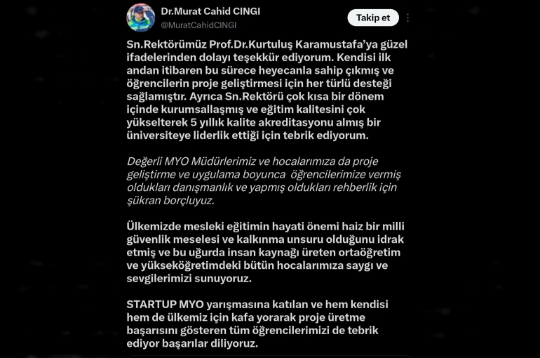 AK Partili Cıngı’dan KAYÜ yönetimi ve öğrencilerine Start-Up teşekkürü