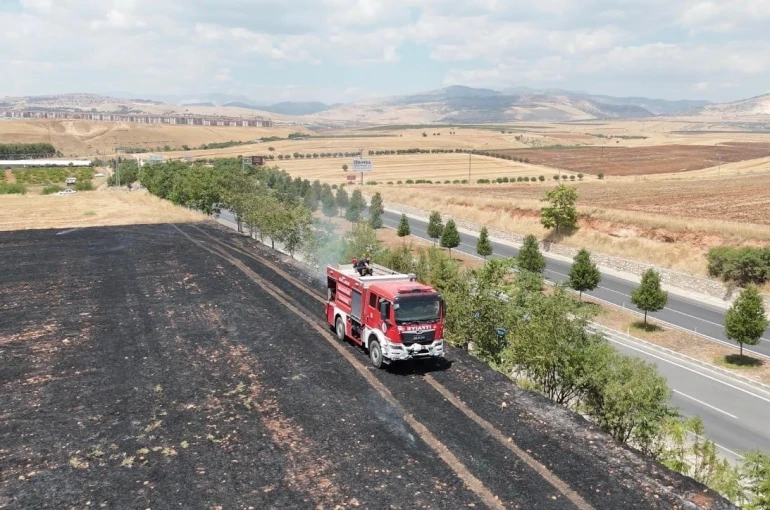 Anız yangını ağaçlık alana sıçramadan söndürüldü