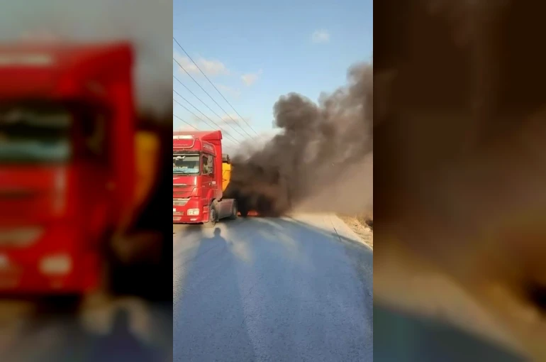 Arnavutköy hafriyat kamyonu alev alev yandı