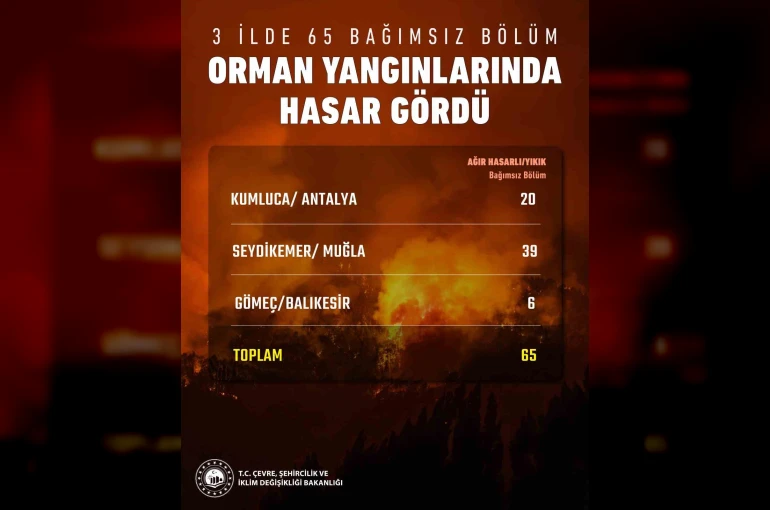 Bakan Kurum: "Antalya, Muğla ve Balıkesir’de yangınlarda 65 bağımsız bölüm ağır hasar aldı ya da yıkıldı"
