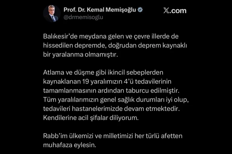 Bakan Memişoğlu: "Depremde, doğrudan deprem kaynaklı bir yaralanma olmamıştır"
