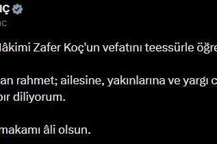 Bakan Tunç’tan Yargıtay Tetkik Hakimi Koç için başsağlığı mesajı