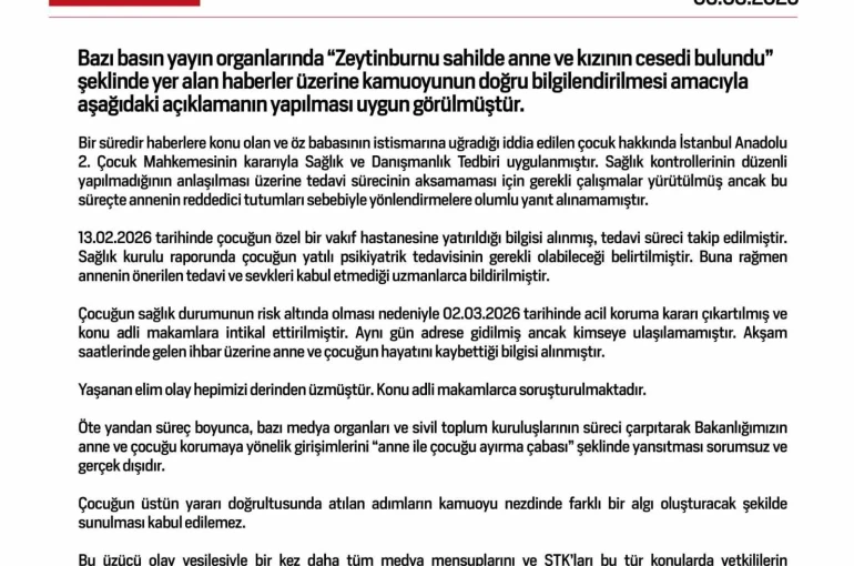 Bakanlıktan Zeytinburnu’ndaki anne ve çocuk ölümüyle ilgili açıklama
