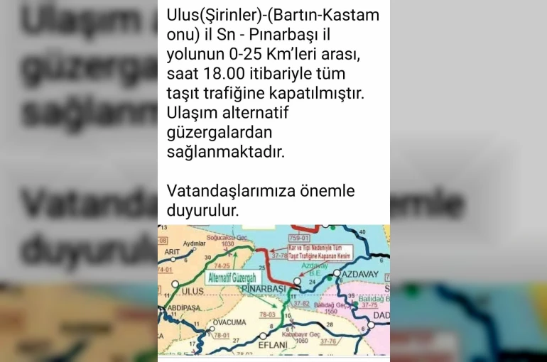 Bartın’da kara yolu kar nedeniyle ulaşıma kapandı