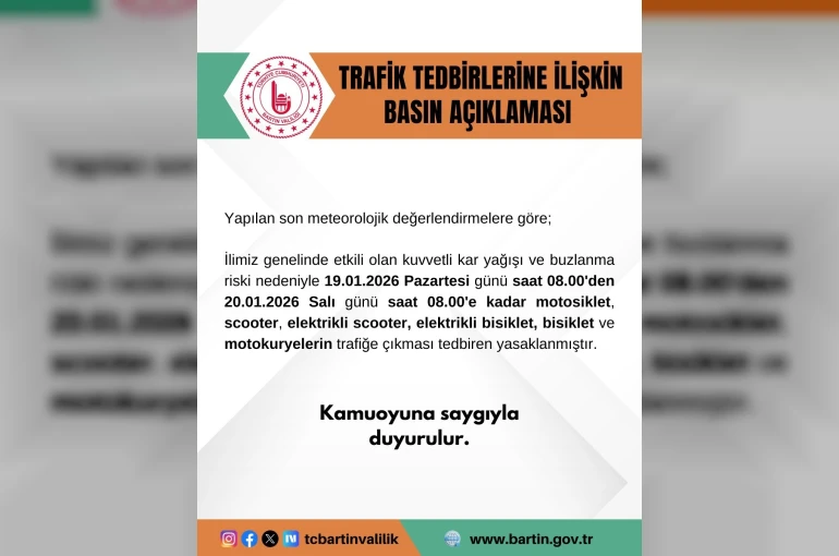 Bartın’da motosiklet, scooter ve bisikletlerin trafiğe çıkması yasaklandı