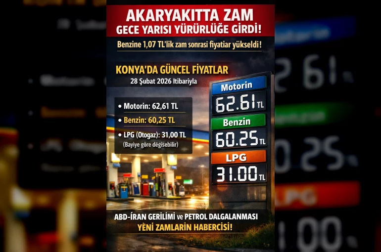 Benzine zam yapıldı, Konya’da akaryakıt fiyatları güncellendi.