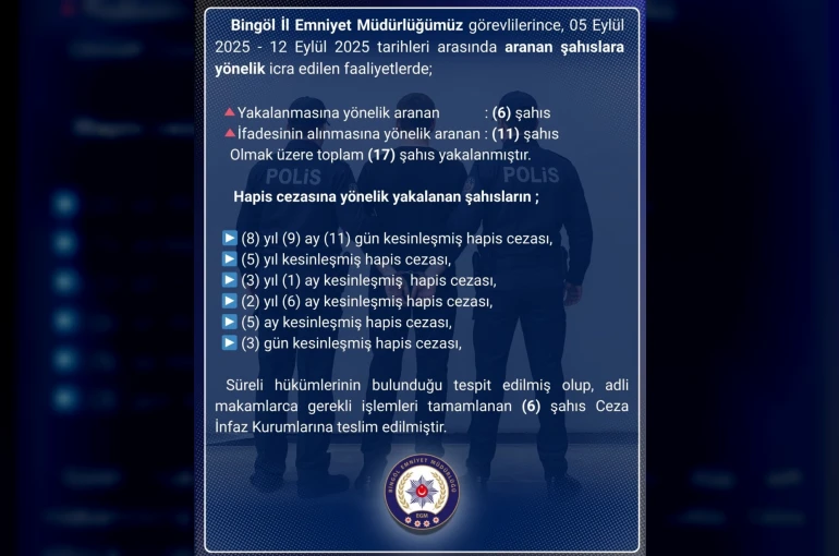 Bingöl’de aranan 17 şahıs yakalandı