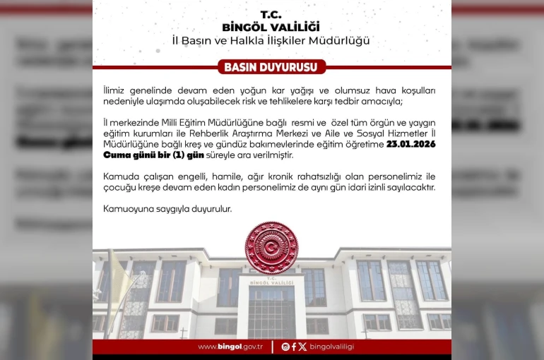Bingöl’de eğitim kurumlarına kar tatili