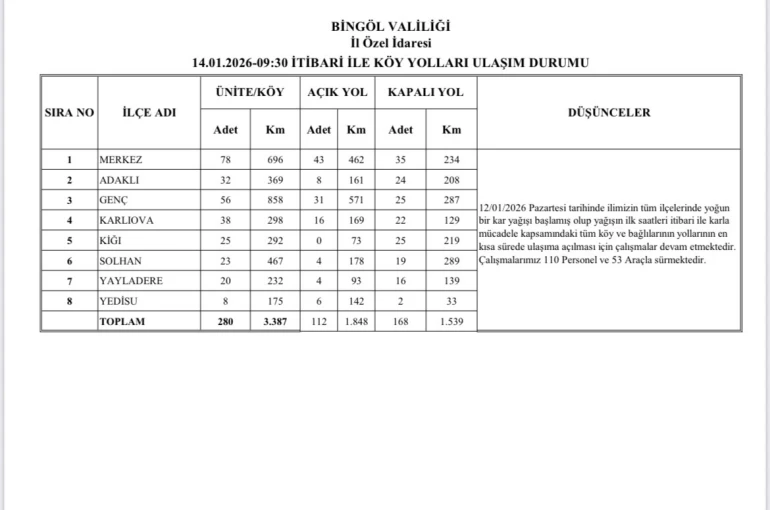Bingöl’de karla mücadele sürüyor: 168 köy yolu kapalı