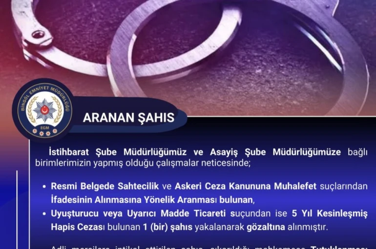 Bingöl’de kesinleşmiş hapis cezası bulunan zanlı yakalandı