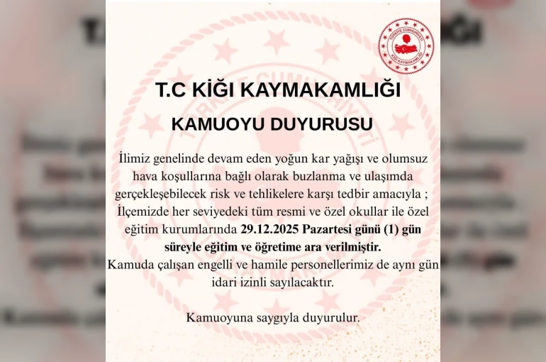 Bingöl’ün 2 ilçesinde eğitime 1 gün ara verildi 